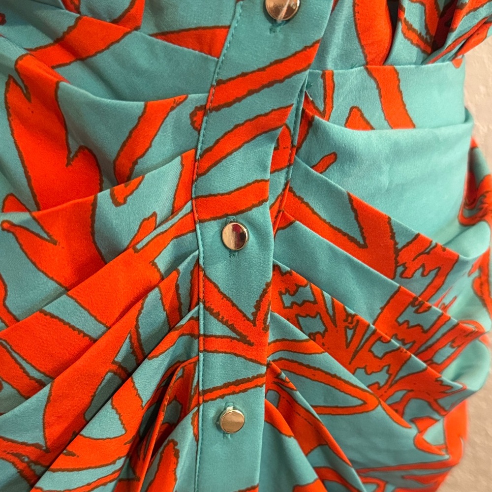 Fashion Nova Teal and Red Printed Midi Dress - Picture 5 of 7